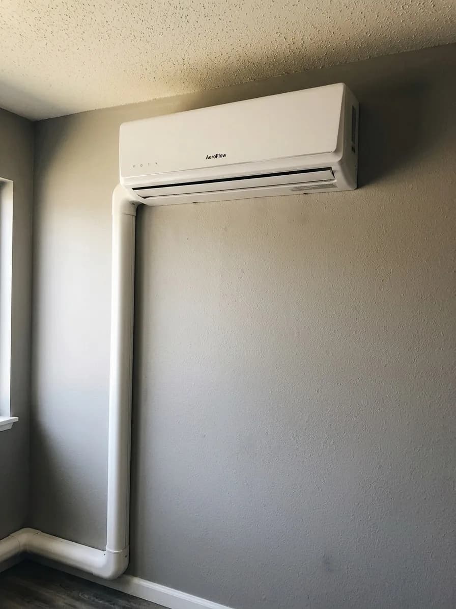 Wall-mounted ductless mini-split indoor head in a residential living space — compared head-to-head against central AC.